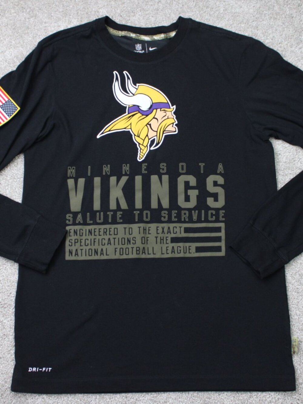 Nike Minnesota‎ Vikings Shirt Mens Small Black NFL Salute to Service Dri-Fit L/S